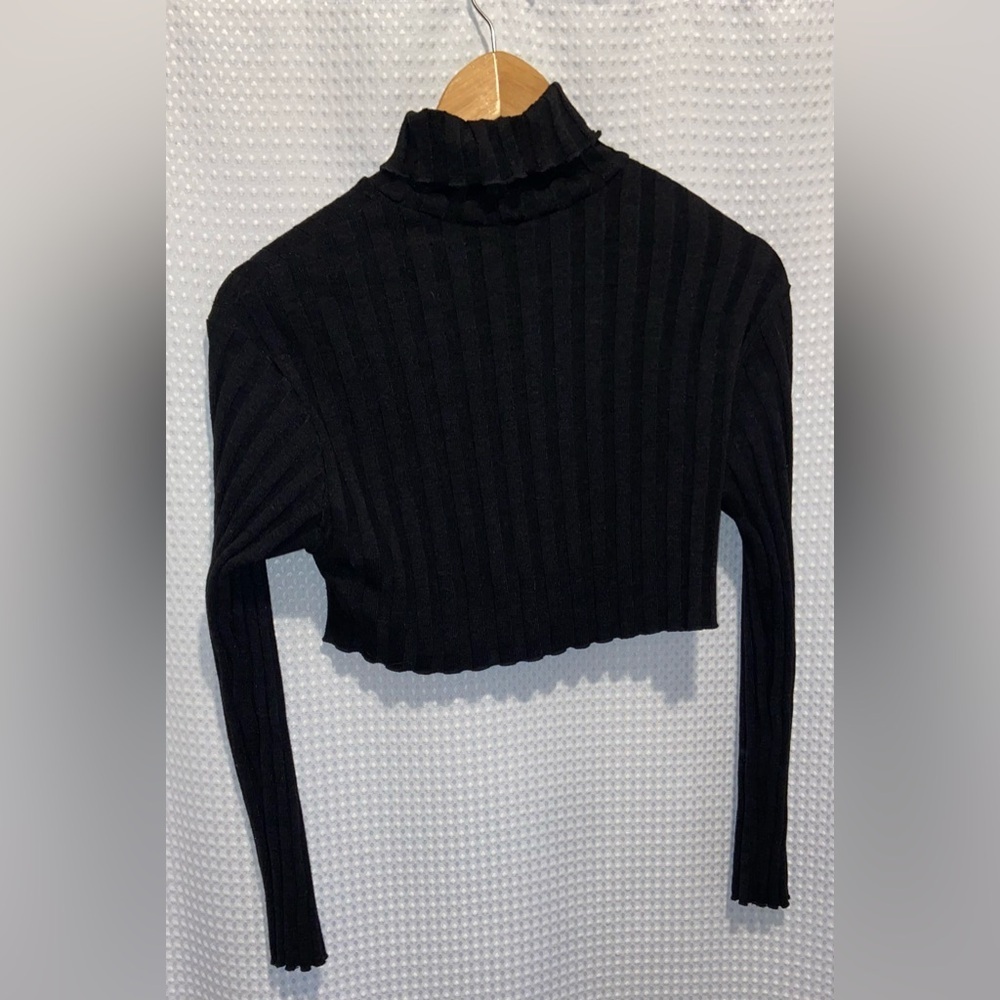 ZARA ribbed turtleneck long sleeves black crop‎ Top size small - Picture 10 of 12